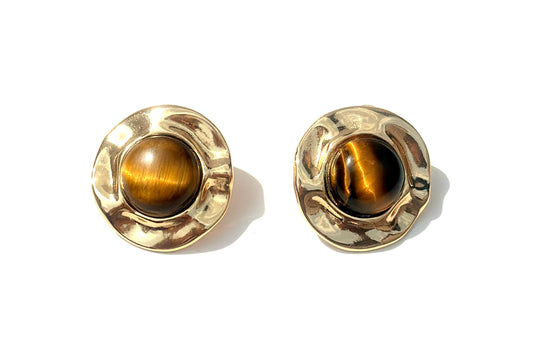 Statement/Organic  Tiger Eye Stud Earrings - LIMITED EDITION