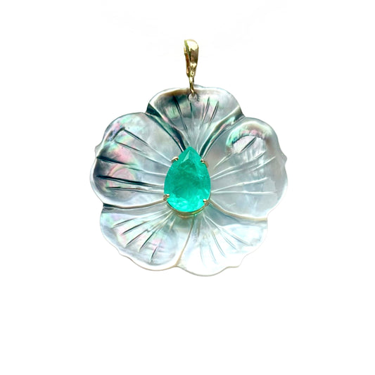 Flower  Pendant - Green Quartz & Mother-of-Pearl - LIMITED EDITION