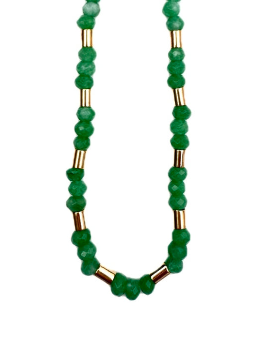 Beaded Green Quartz with Gold Tubes Necklace LIMITED EDITION
