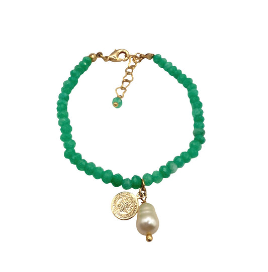 Beaded Green Quartz Bracelet with Fresh Water Pearl - LIMTED EDITION