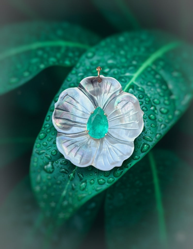 Flower  Pendant - Green Quartz & Mother-of-Pearl - LIMITED EDITION