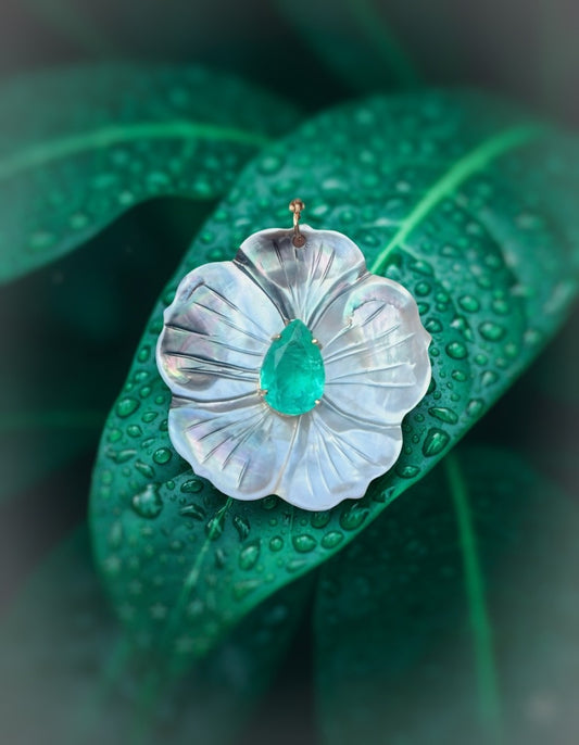 Flower  Pendant - Green Quartz & Mother-of-Pearl - LIMITED EDITION