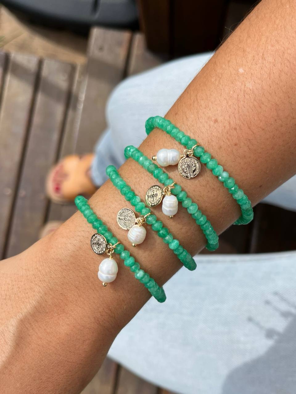 Beaded Green Quartz Bracelet with Fresh Water Pearl - LIMTED EDITION