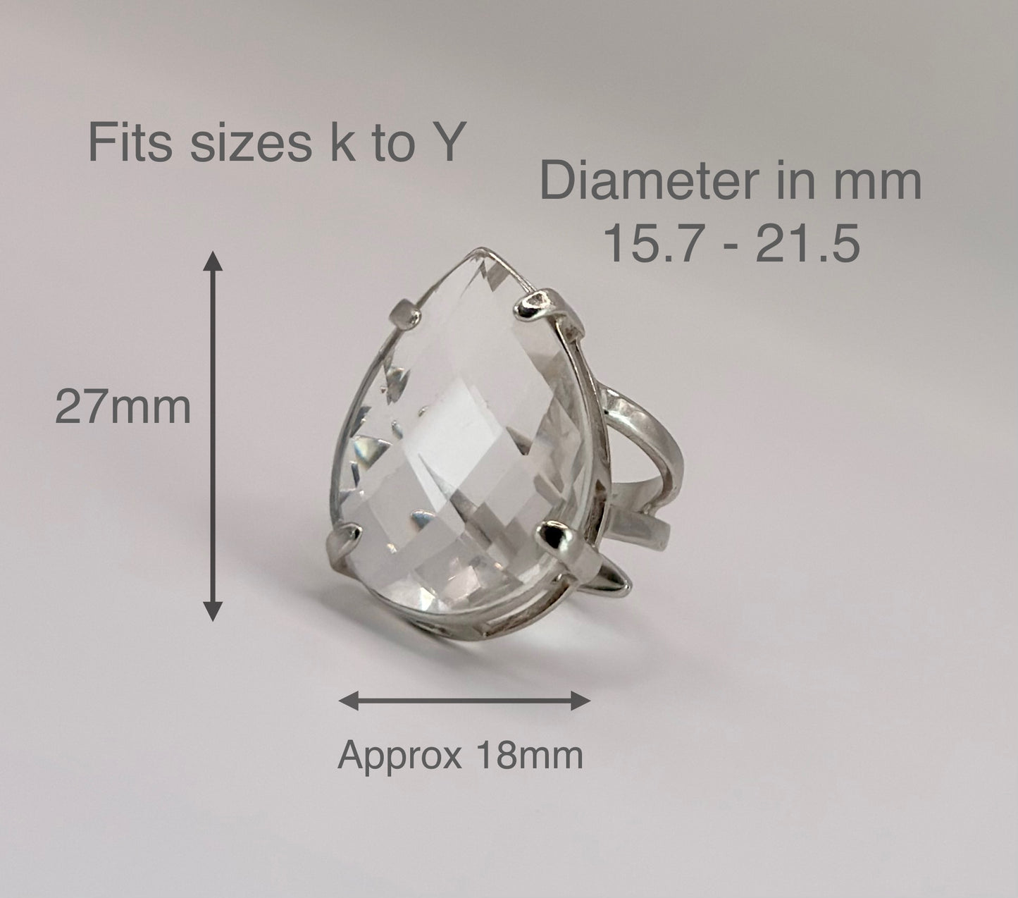 Statement/ Adjustable Ring - Clear Quartz in Rhodium Finish - LIMITED EDITION