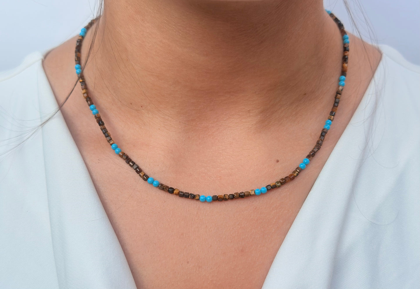 Boho Tiger Eye & Turquoise Mini Beads Necklace - LIMITED EDITION
