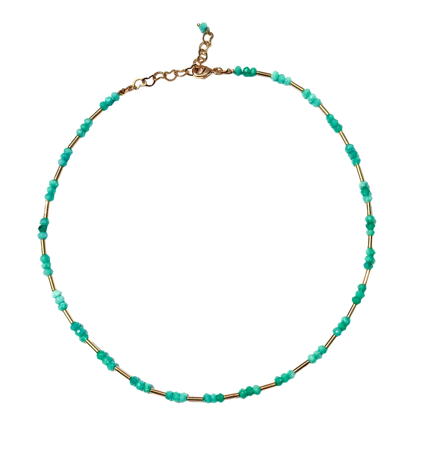 Beaded Green Quartz with Gold Tubes Necklace LIMITED EDITION