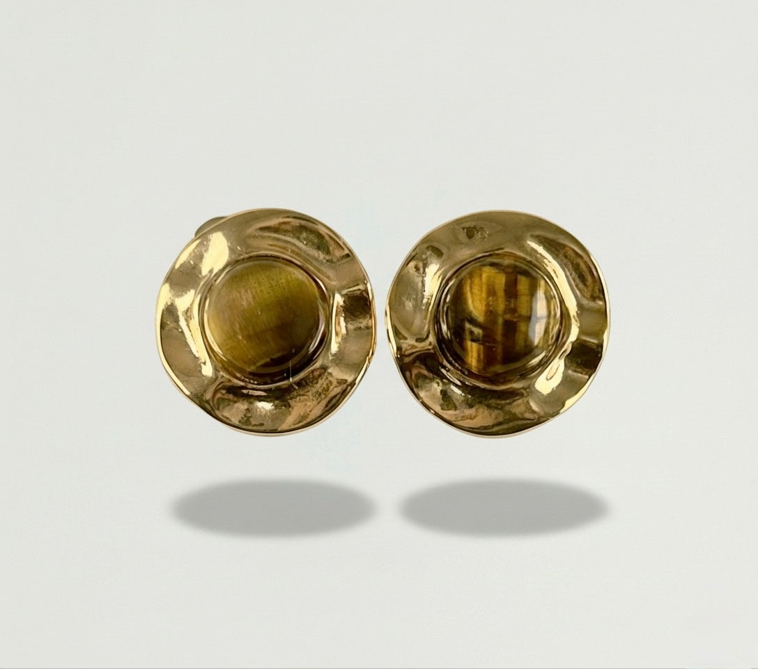 Statement/Organic  Tiger Eye Stud Earrings - LIMITED EDITION