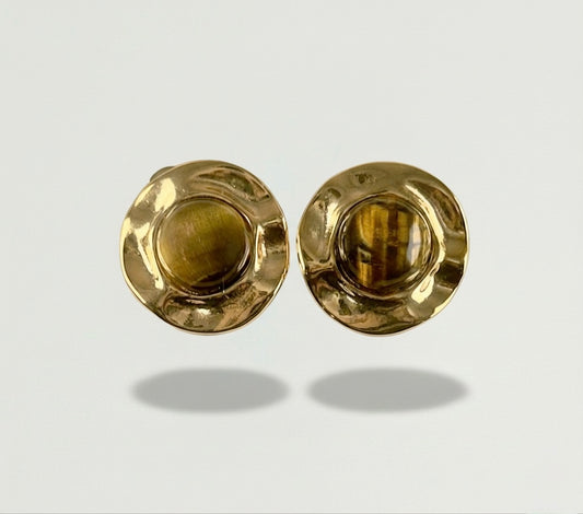 Statement/Organic  Tiger Eye Stud Earrings - LIMITED EDITION