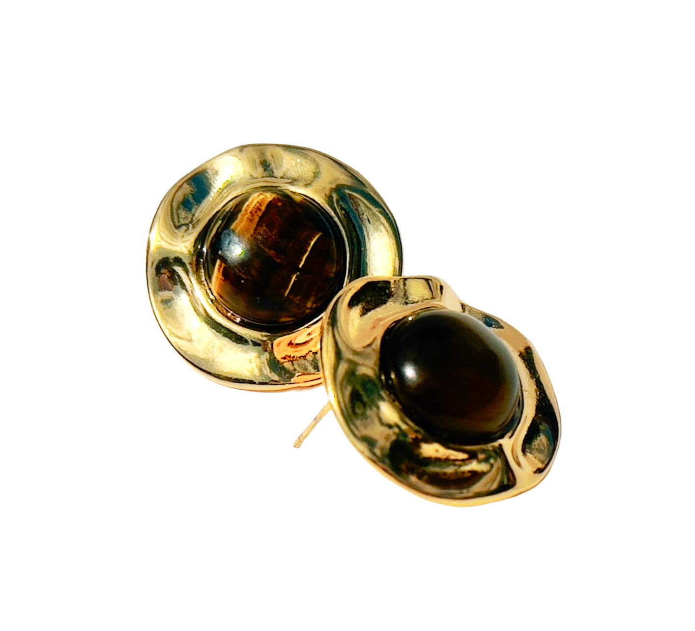 Statement/Organic  Tiger Eye Stud Earrings - LIMITED EDITION