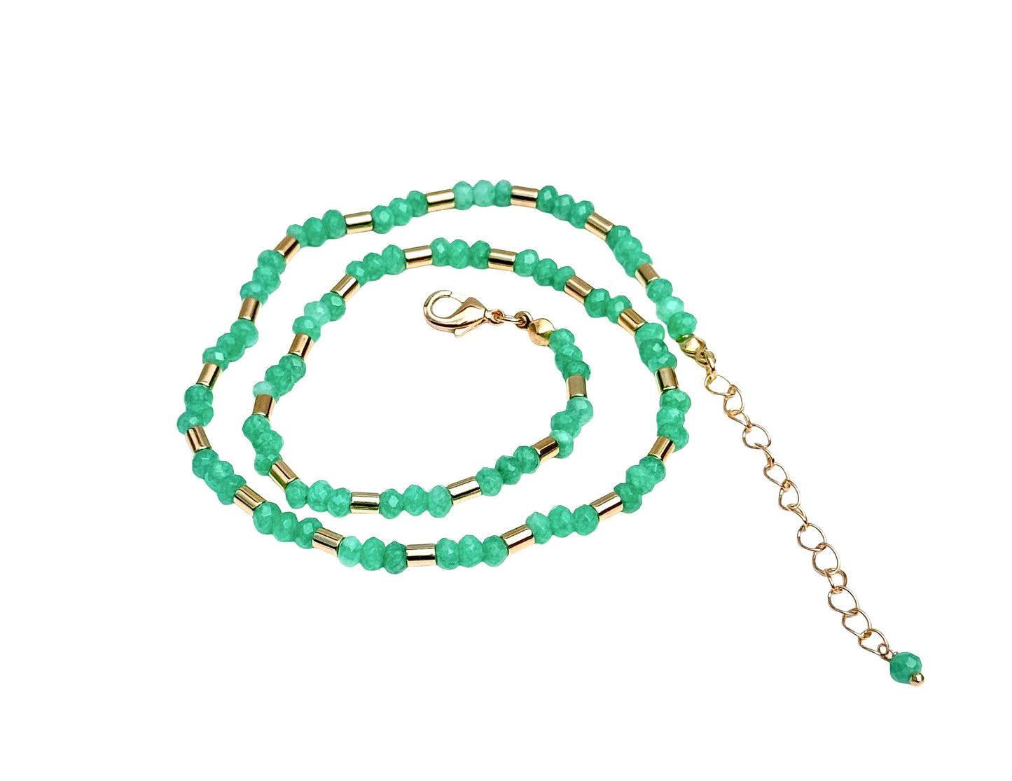 Beaded Green Quartz with Gold Tubes Necklace LIMITED EDITION