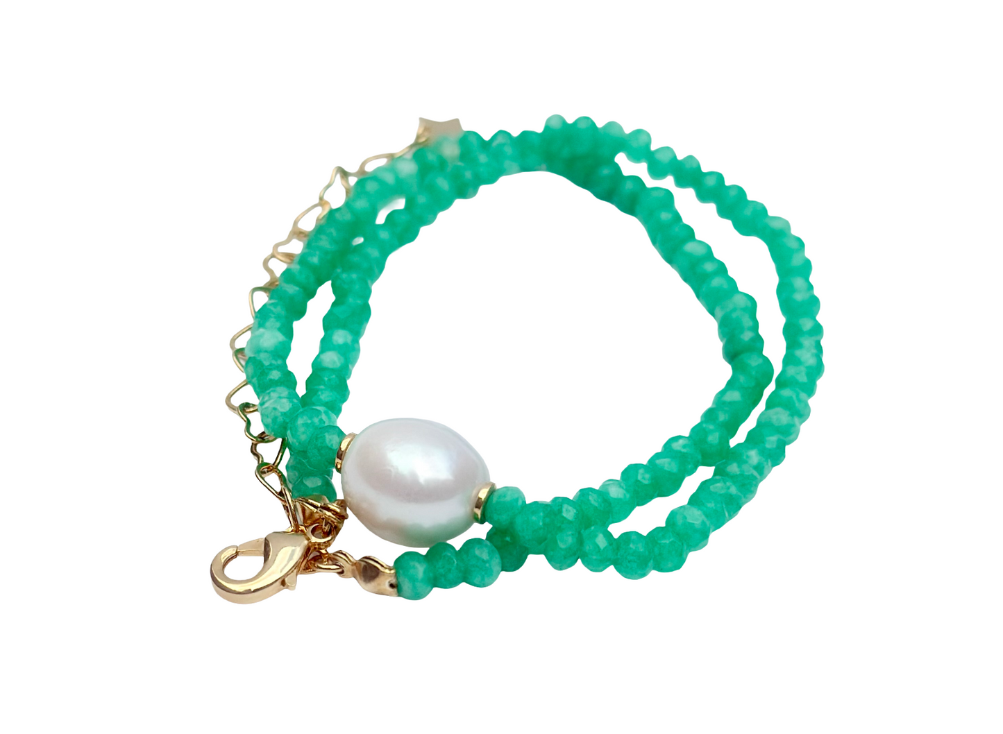 Green Quartz Beaded Necklace with Freshwater Pearl Accent - LIMITED EDITION