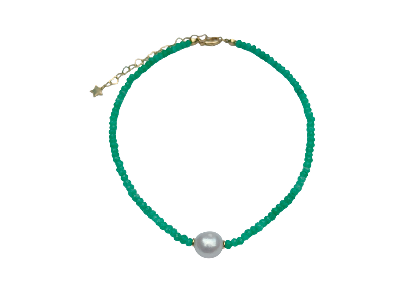 Green Quartz Beaded Necklace with Freshwater Pearl Accent - LIMITED EDITION