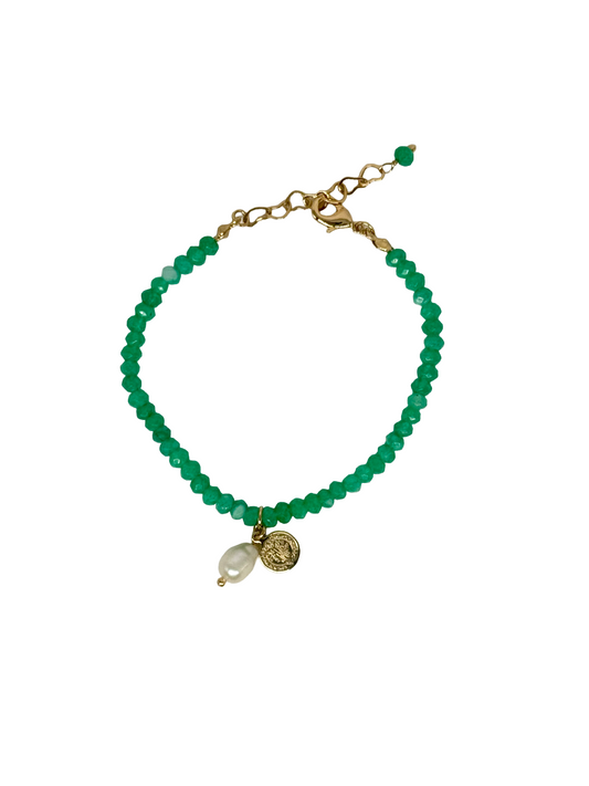 Beaded Green Quartz Bracelet with Freshwater Pearl - LIMITED EDITION