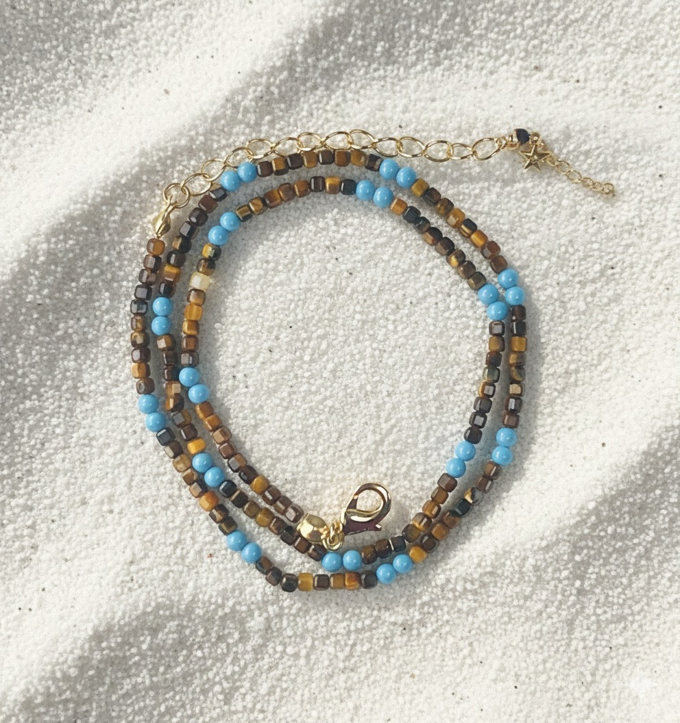 Boho Tiger Eye & Turquoise Mini Beads Necklace - LIMITED EDITION