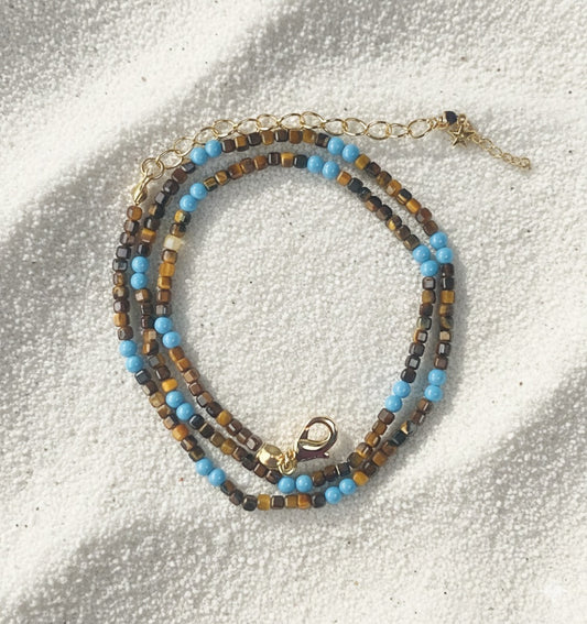 Boho Tiger Eye & Turquoise Mini Beads Necklace - LIMITED EDITION