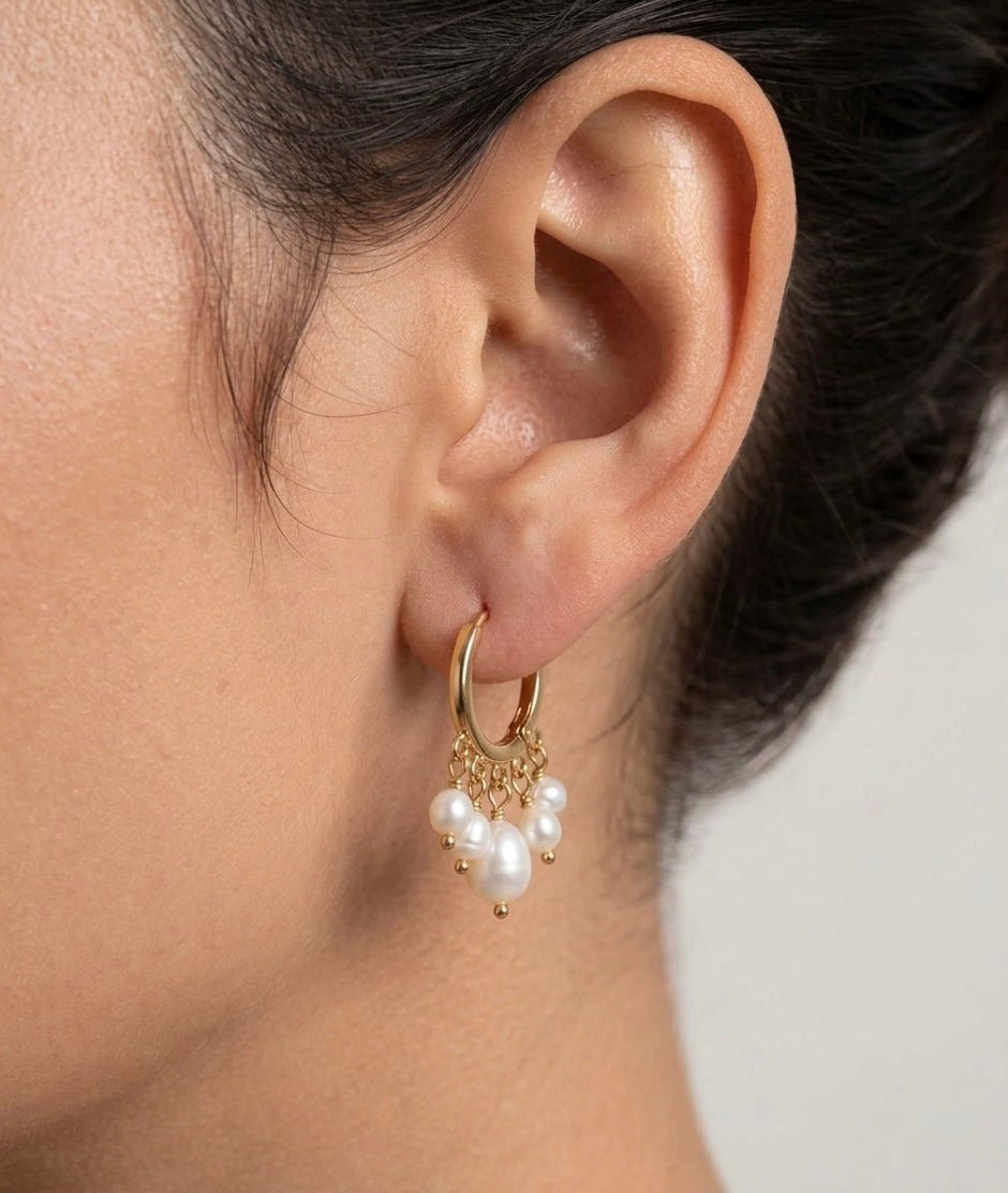 Baroque Freshwater Pearl Drop Hoop Earrings – 18k Gold - Plated | Bonita Jewels of Brazil - Bonita Jewels of Brazil