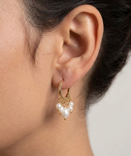 Baroque Freshwater Pearl Drop Hoop Earrings – 18k Gold - Plated | Bonita Jewels of Brazil - Bonita Jewels of Brazil