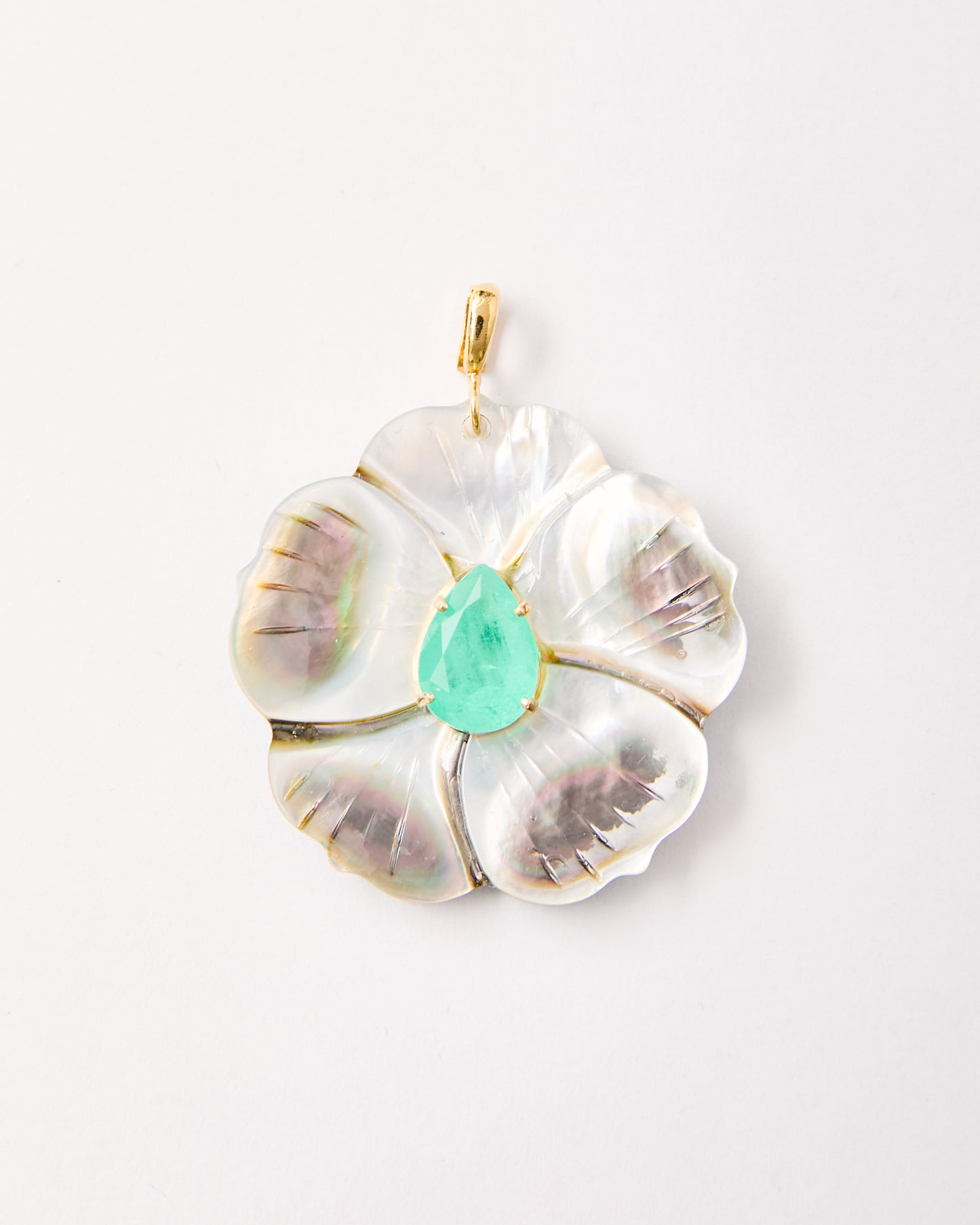 Flower  Pendant - Green Quartz & Mother-of-Pearl - LIMITED EDITION