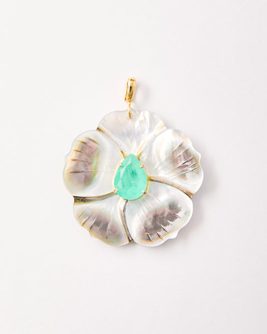 Flower  Pendant - Green Quartz & Mother-of-Pearl - LIMITED EDITION