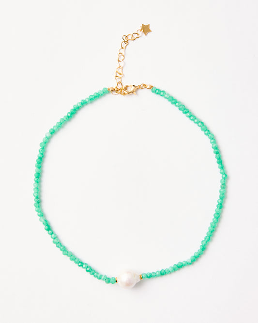 Green Quartz Beaded Necklace with Freshwater Pearl Accent - LIMITED EDITION