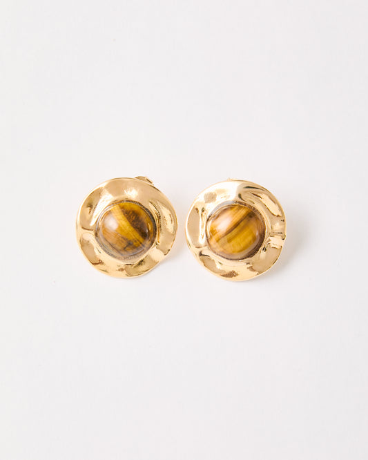 Statement/Organic  Tiger Eye Stud Earrings - LIMITED EDITION