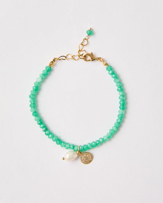 Beaded Green Quartz Bracelet with Freshwater Pearl - LIMITED EDITION