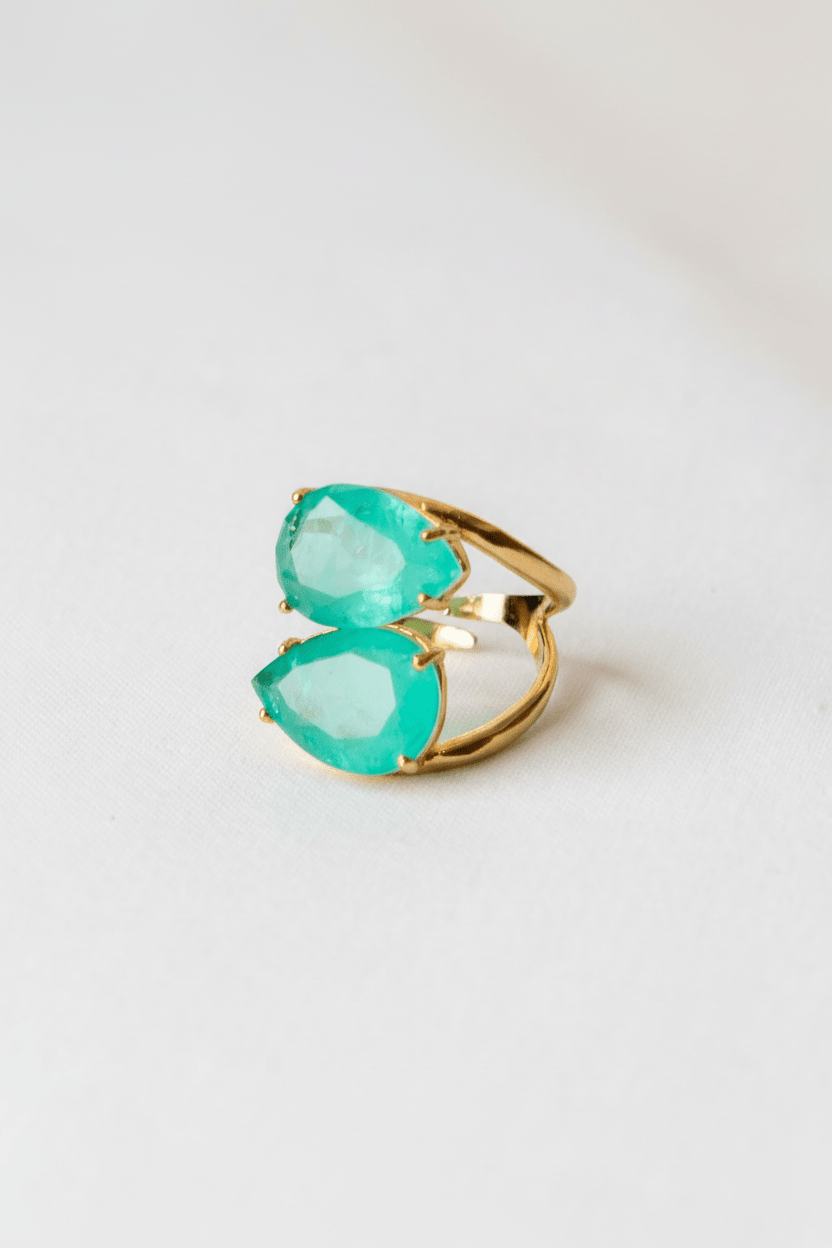 Double Green Quartz Ring – 18k Gold - Plated | Bonita Jewels of Brazil - Bonita Jewels of Brazil