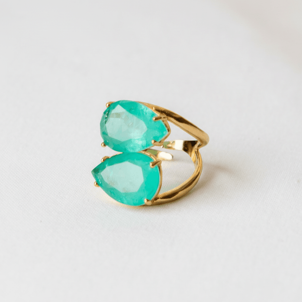 Double Green Quartz Ring – 18k Gold - Plated | Bonita Jewels of Brazil - Bonita Jewels of Brazil