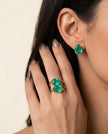 Double Green Quartz Ring – 18k Gold - Plated | Bonita Jewels of Brazil - Bonita Jewels of Brazil