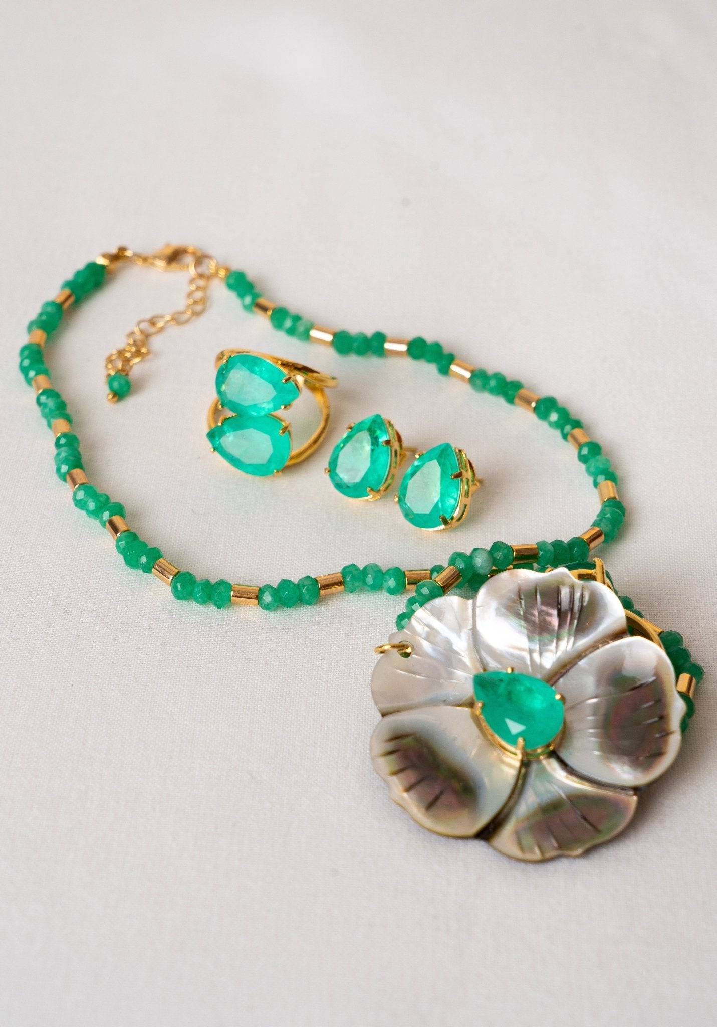 Double Green Quartz Ring – 18k Gold - Plated | Bonita Jewels of Brazil - Bonita Jewels of Brazil
