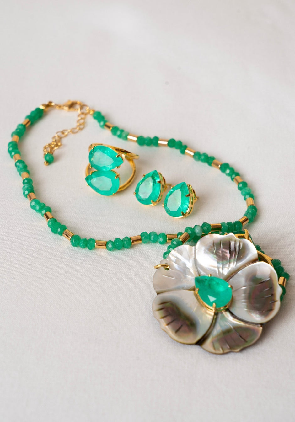 Double Green Quartz Ring – 18k Gold - Plated | Bonita Jewels of Brazil - Bonita Jewels of Brazil