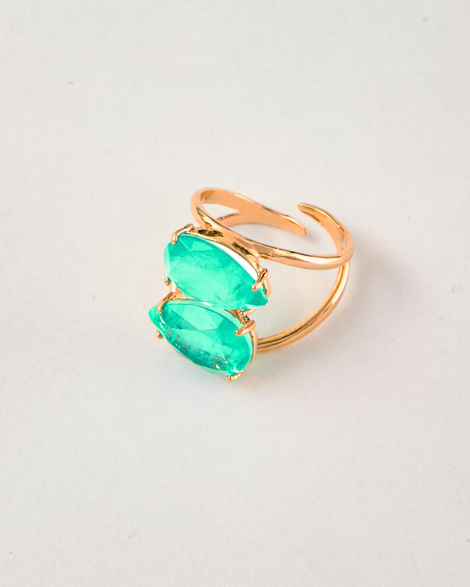 Double Green Quartz Ring – 18k Gold-Plated | Bonita Jewels of Brazil - Bonita Jewels of Brazil
