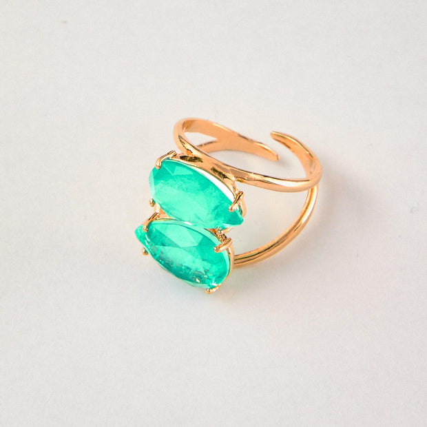 Double Green Quartz Ring – 18k Gold-Plated | Bonita Jewels of Brazil - Bonita Jewels of Brazil