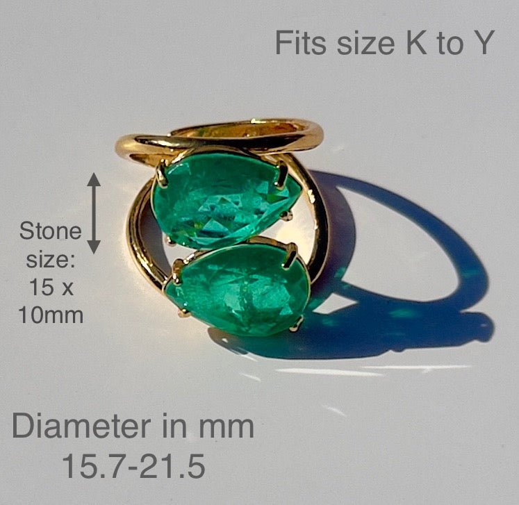 Double Green Quartz Ring – 18k Gold - Plated | Bonita Jewels of Brazil - Bonita Jewels of Brazil