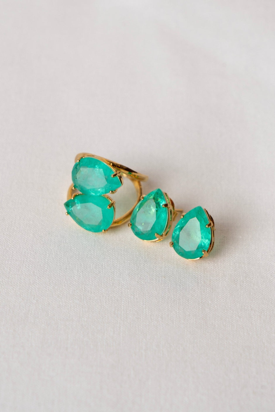 Double Green Quartz Ring – 18k Gold - Plated | Bonita Jewels of Brazil - Bonita Jewels of Brazil