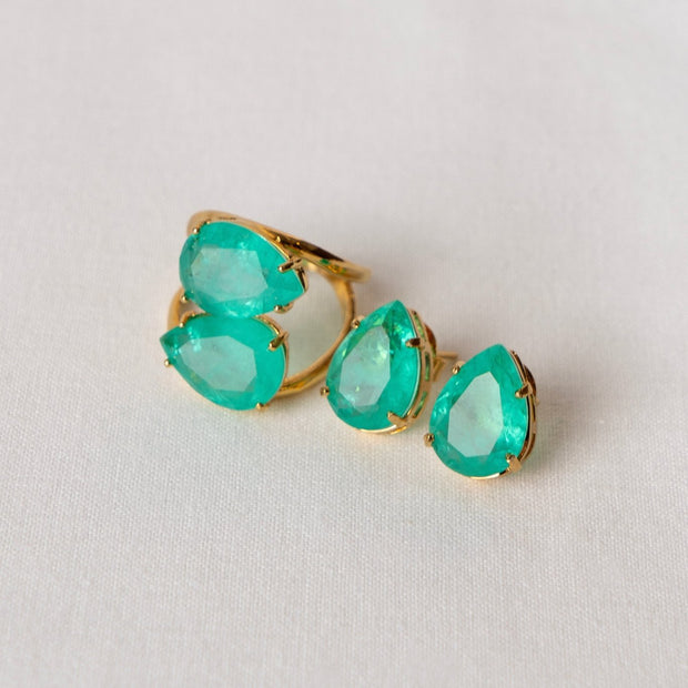 Double Green Quartz Ring – 18k Gold - Plated | Bonita Jewels of Brazil - Bonita Jewels of Brazil