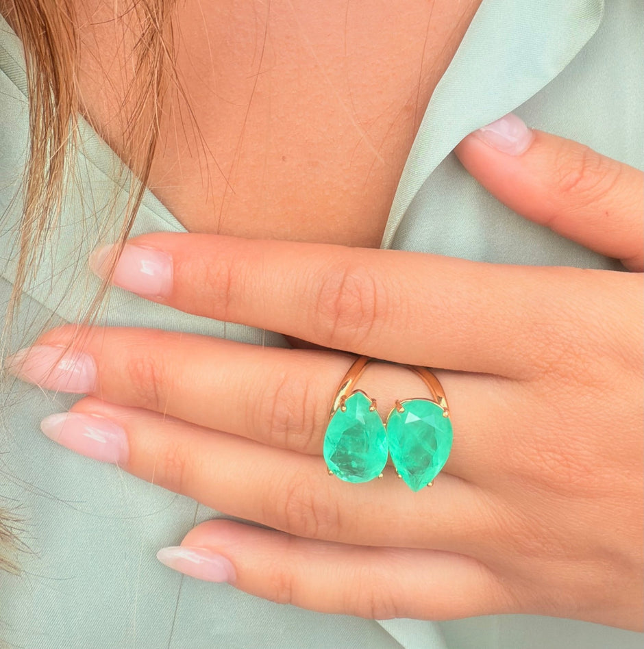 Double Green Quartz Ring – 18k Gold - Plated | Bonita Jewels of Brazil - Bonita Jewels of Brazil