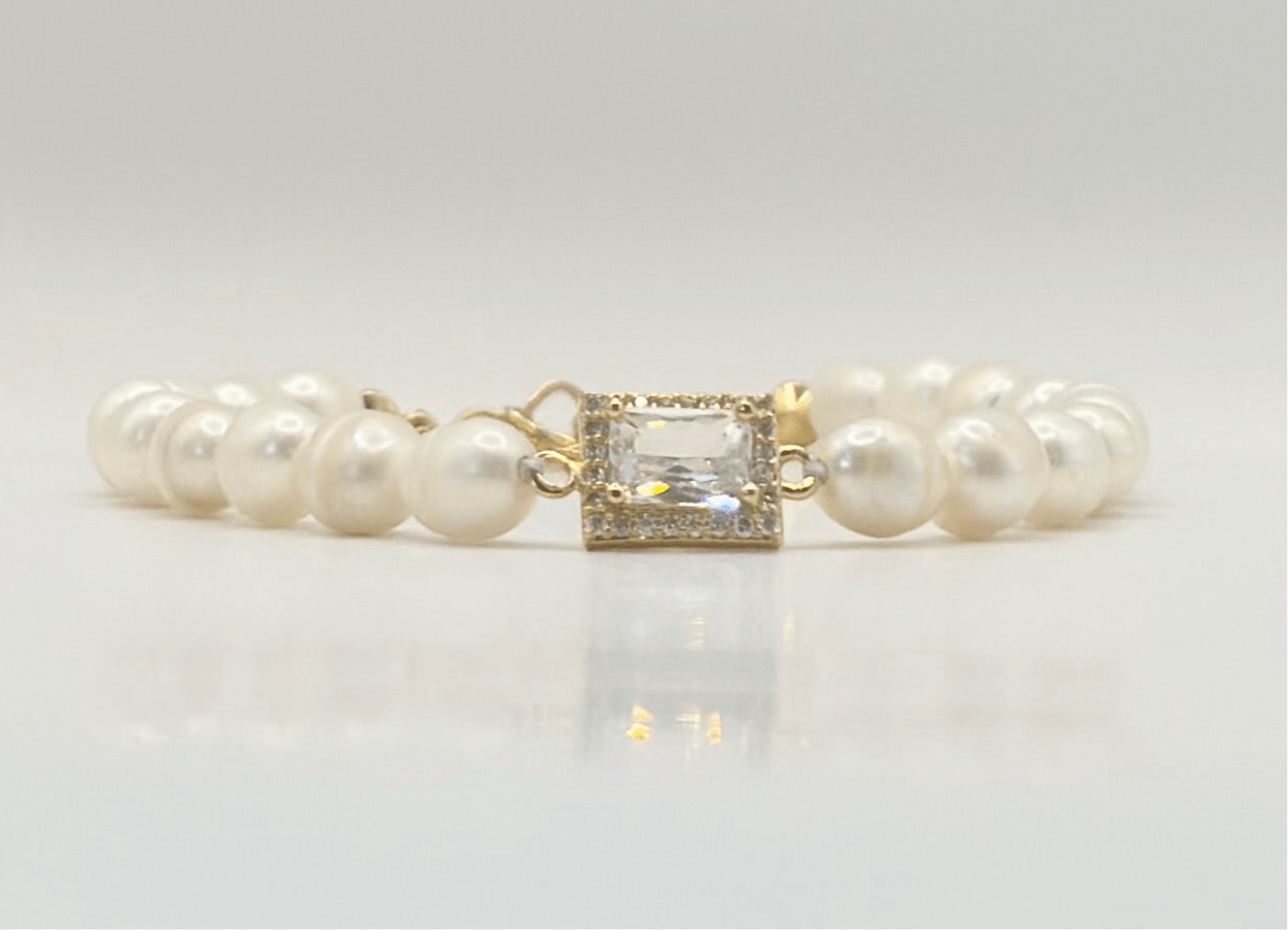 Freshwater Pearl & Baguette Crystal Bracelet – 18k Gold - Plated | Bonita Jewels of Brazil - Bonita Jewels of Brazil