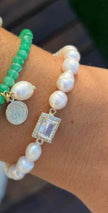 Freshwater Pearl & Baguette Crystal Bracelet – 18k Gold - Plated | Bonita Jewels of Brazil - Bonita Jewels of Brazil