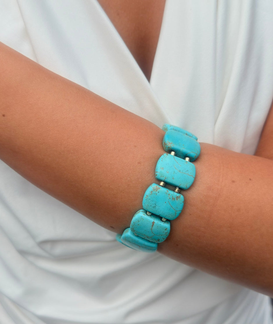 Genuine Turquoise Gemstone Bracelet – 18k Gold - Plated | Bonita Jewels of Brazil - Bonita Jewels of Brazil