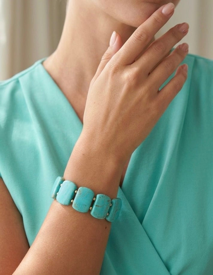 Genuine Turquoise Gemstone Bracelet – 18k Gold - Plated | Bonita Jewels of Brazil - Bonita Jewels of Brazil