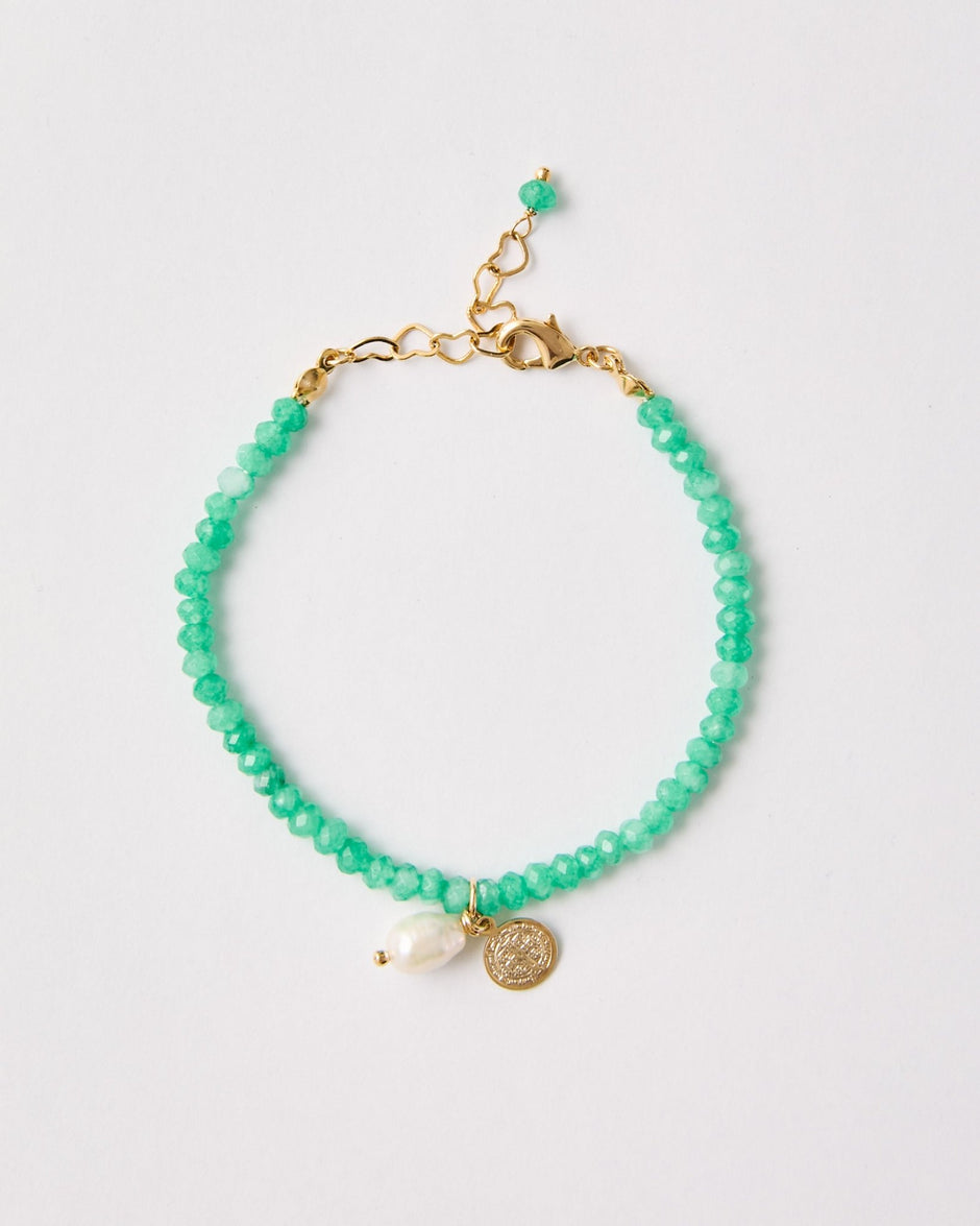 Green Quartz & Freshwater Pearl Bracelet – 18k Gold - Plated | Bonita Jewels of Brazil - Bonita Jewels of Brazil