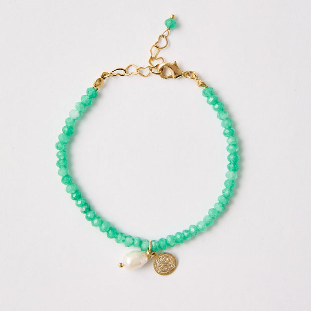 Green Quartz & Freshwater Pearl Bracelet – 18k Gold - Plated | Bonita Jewels of Brazil - Bonita Jewels of Brazil