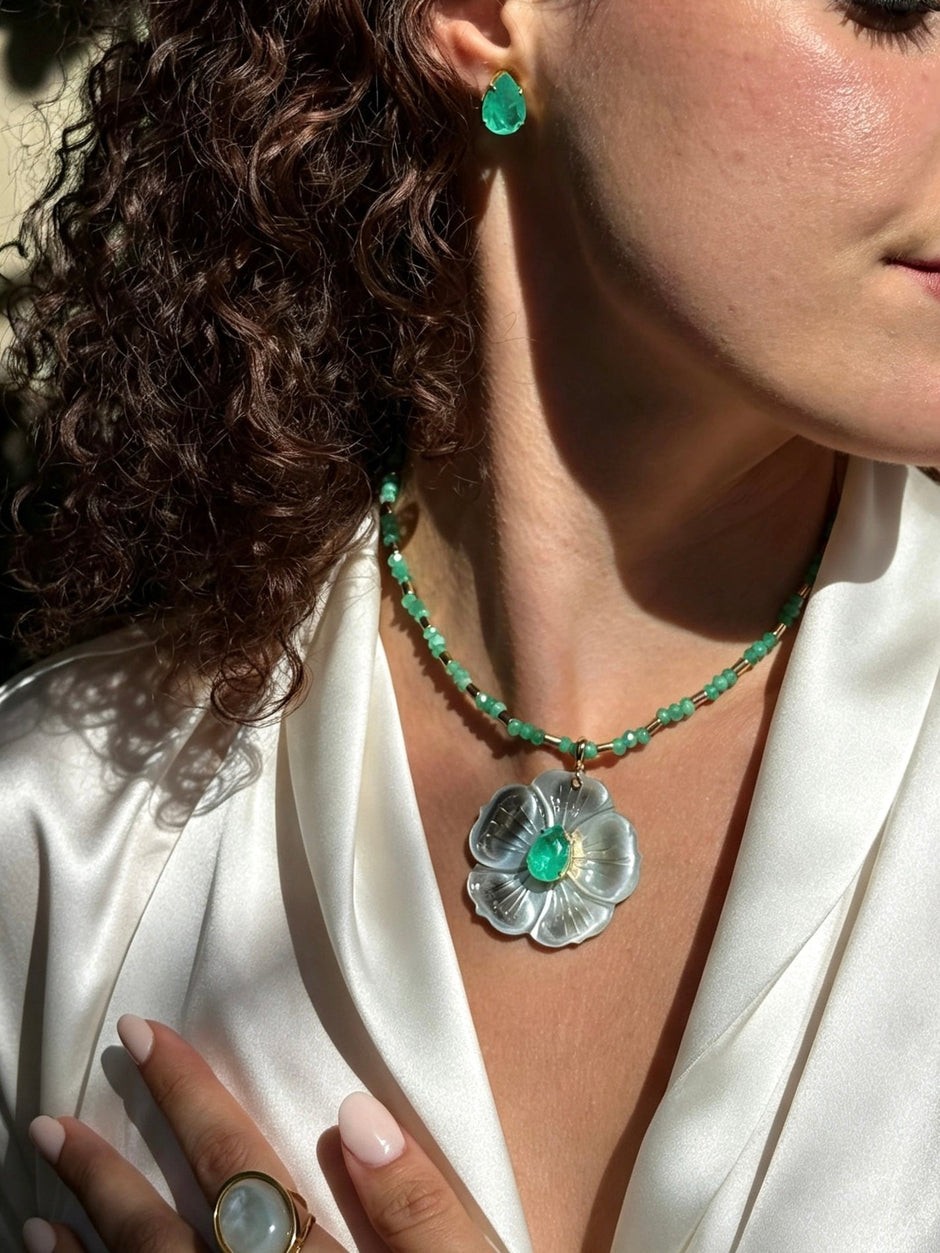 Green Quartz & Gold Tube Beaded Necklace – 18k Gold-Plated | Bonita Jewels of Brazil - Bonita Jewels of Brazil
