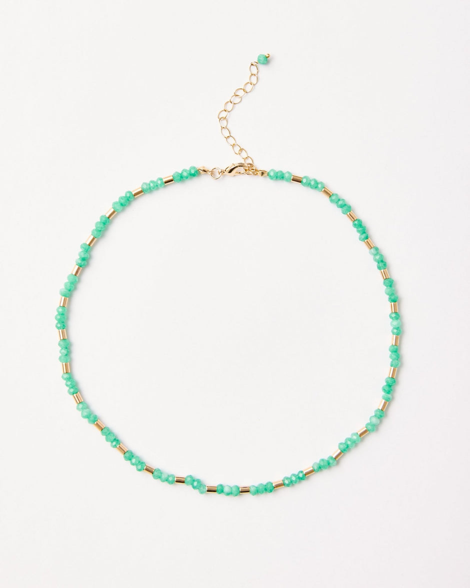 Green Quartz & Gold Tube Beaded Necklace – 18k Gold - Plated | Bonita Jewels of Brazil - Bonita Jewels of Brazil