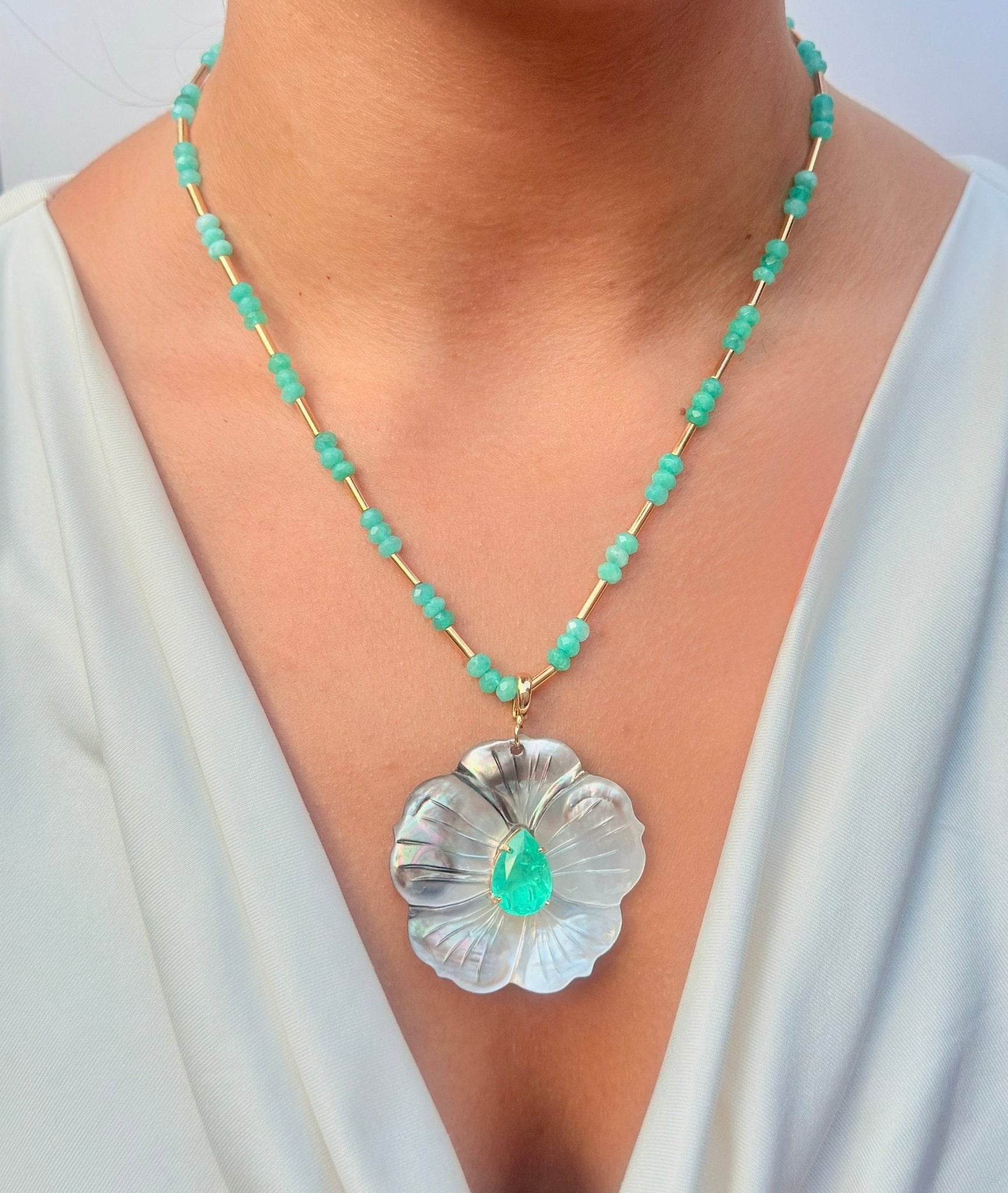 Green Quartz & Gold Tube Beaded Necklace – 18k Gold - Plated | Bonita Jewels of Brazil - Bonita Jewels of Brazil