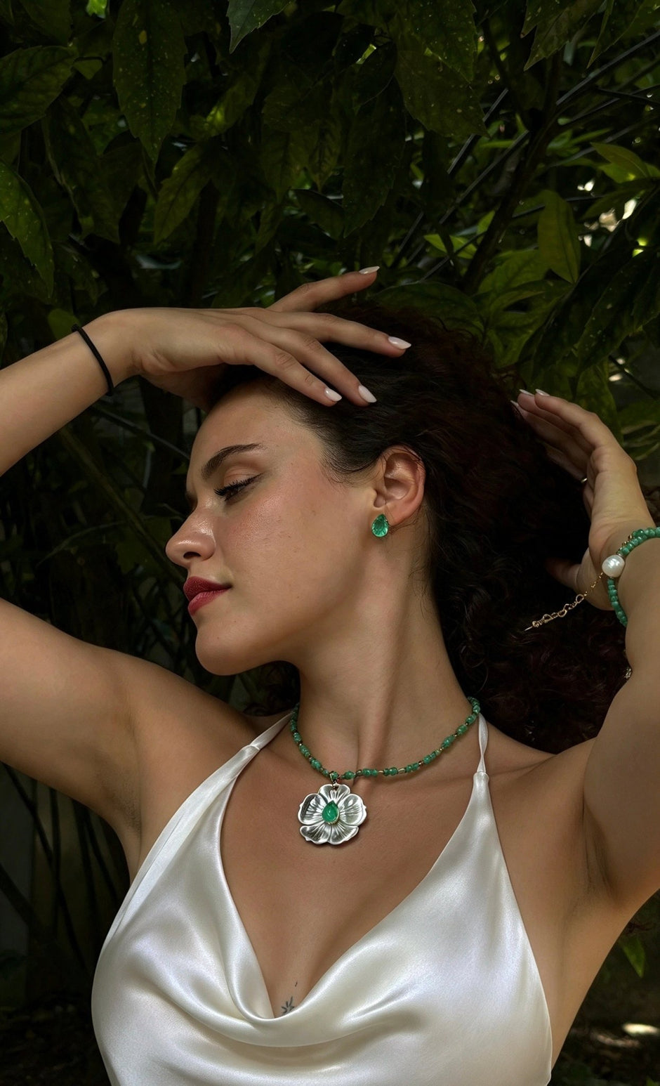Green Quartz & Mother-of-Pearl Flower Pendant – 18k Gold-Plated | Bonita Jewels of Brazil - Bonita Jewels of Brazil