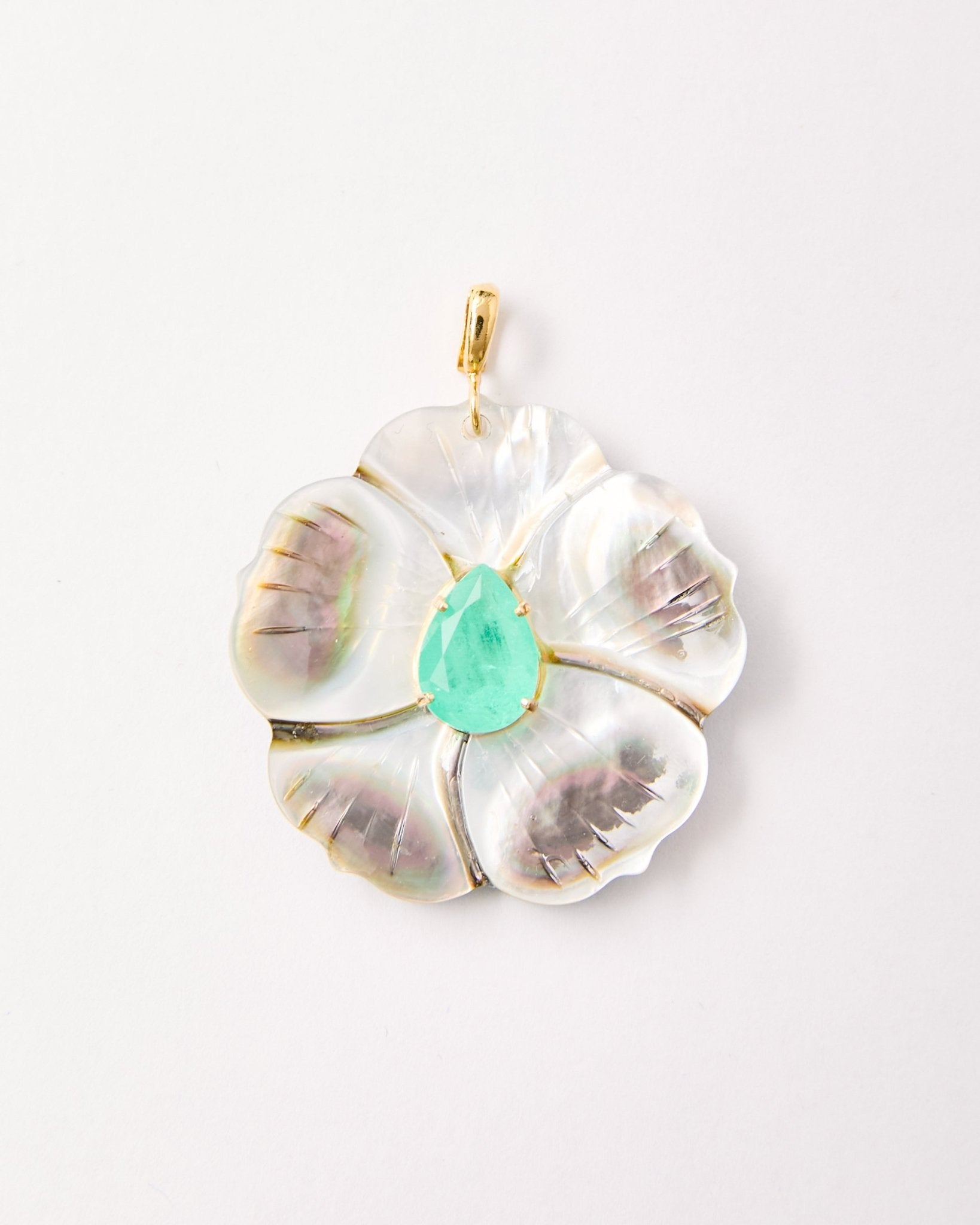 Green Quartz & Mother - of - Pearl Flower Pendant – 18k Gold - Plated | Bonita Jewels of Brazil - Bonita Jewels of Brazil