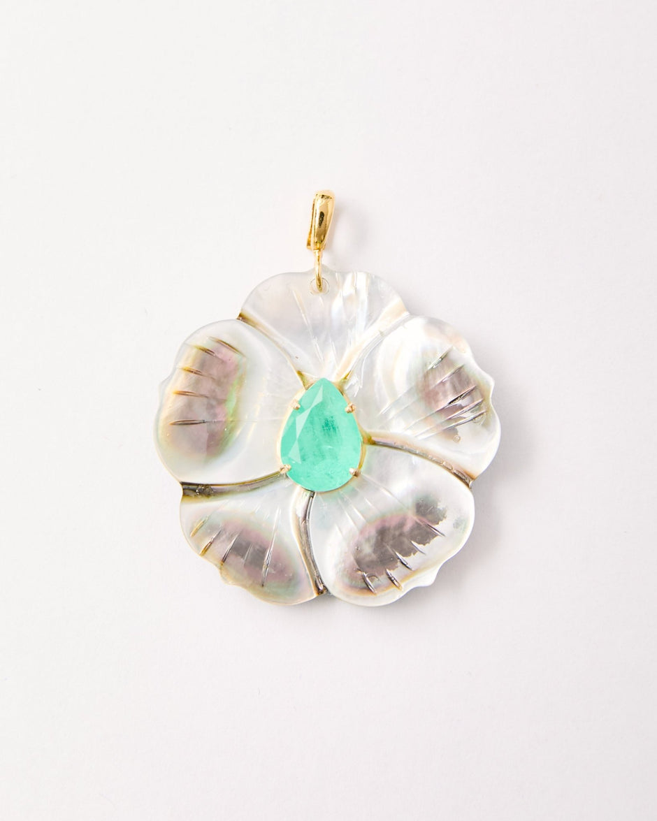 Green Quartz & Mother - of - Pearl Flower Pendant – 18k Gold - Plated | Bonita Jewels of Brazil - Bonita Jewels of Brazil