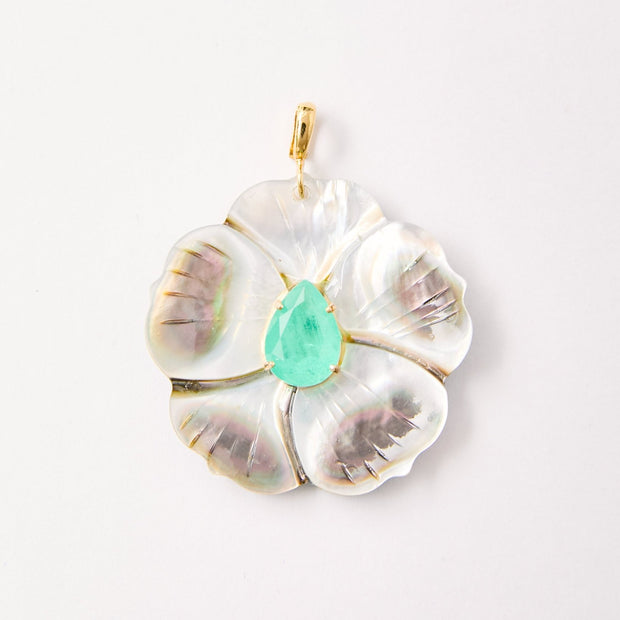 Green Quartz & Mother - of - Pearl Flower Pendant – 18k Gold - Plated | Bonita Jewels of Brazil - Bonita Jewels of Brazil